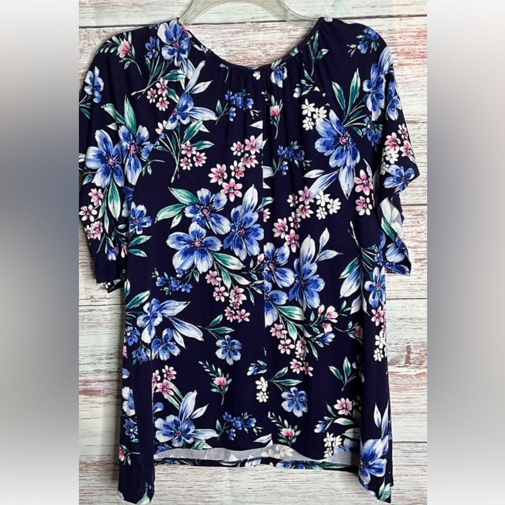 Counterparts Blue and Pink Floral Blouse Relaxed Fit